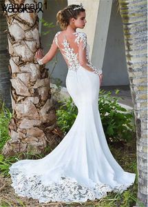 Robes de fête Roddrsya Long Seves Sheer Lace Appliques Sirène Robes de mariée Robes Bridal Voir à travers le dos avec des boutons Back Simp 0408H23