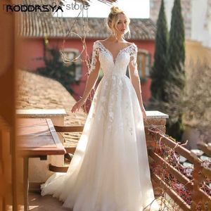 Party Dresses RODDRSYA V Neck Bridal Dresses Long Sleeves Lace Appliques Wedding Gowns For Women Backless Vestidos De Noiva Mariage Customized T230502
