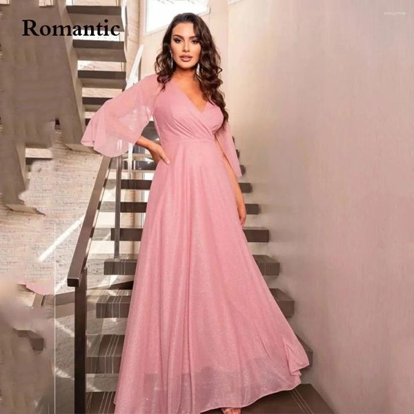 Robes de fête romantique une ligne rose / mousseline rouge simple pro vge V couche de cou longueur du sol complet maman formelle de la robe de mariée plus taille