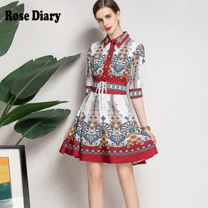 Feestjurken Rosediary Women Vintage Elegant Floral Printing Mini Short Dress Rapel Collar Button Up A Line Casual Street Cles Zaful