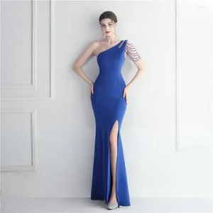 Robes de soirée bleu royal élégante sirène robe de bal une épaule longueur de plancher fente latérale occasion formelle longues femmes robes en stock