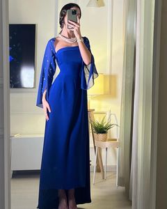 Robes de soirée bleu royal Prom femmes formelles portent des robes de soirée sans bretelles perlées à manches longues en mousseline de soie vestes robe d'invité de mariage 230224