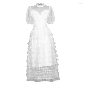 Feestjurken Ruches Kraag 1/2-mouwen Midi-lengte Sexy Doorzichtige zwart/witte mesh geruite elegante jurk