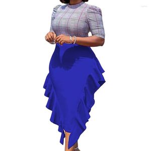 Robes de soirée volants couture contraste couleur africaine grande taille robe femmes vêtements modestes dame bureau travail porter affaires bleu robe