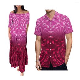 Feestjurken Samoa Paar Pak Bijpassende Polynesische Mannen Shirt Losse Dagelijkse Hawaii Dames Taart Jurk Leuke Pacific Islands Kleding