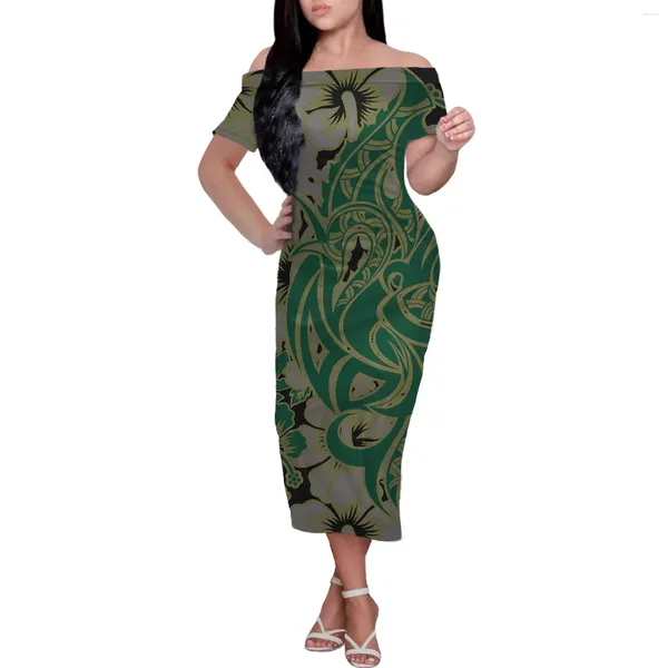 Robes de soirée Samoa Robe Casual Femmes Été Tribu Polynésienne Tatouages Imprimer De L'épaule De Mariage Sexy Moulante Longue