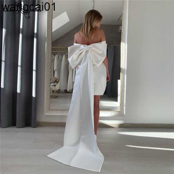 Robes de soirée robes de mariée en satin courtes avec Detachab grand arc sur l'épaule robe de mariée simp plage robes de mariée Robe De Mariee 2023 0408H23