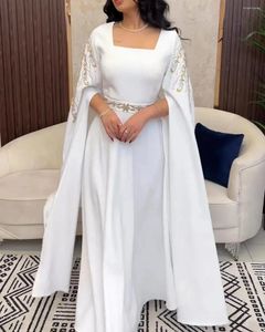 Vestidos de fiesta Arabia Saudita blanco baile de graduación listones hasta el suelo A-Line vestidos de noche elegantes satén cuadrado Formal mujeres 2024