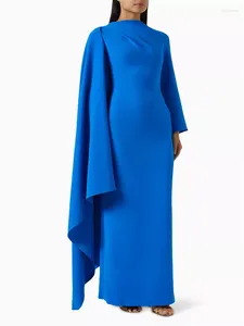 Robes de soirée vente Cape détail manches longues encolure ronde satin robe de soirée droite dos fermeture éclair longueur de plancher robe pour les femmes 2024