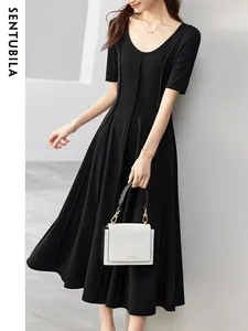 Feestjurken sentubila zwarte zomerkleed met korte mouwen dames 2024 trendy elegante eenvoudige breien strecth a line slanke swing lang