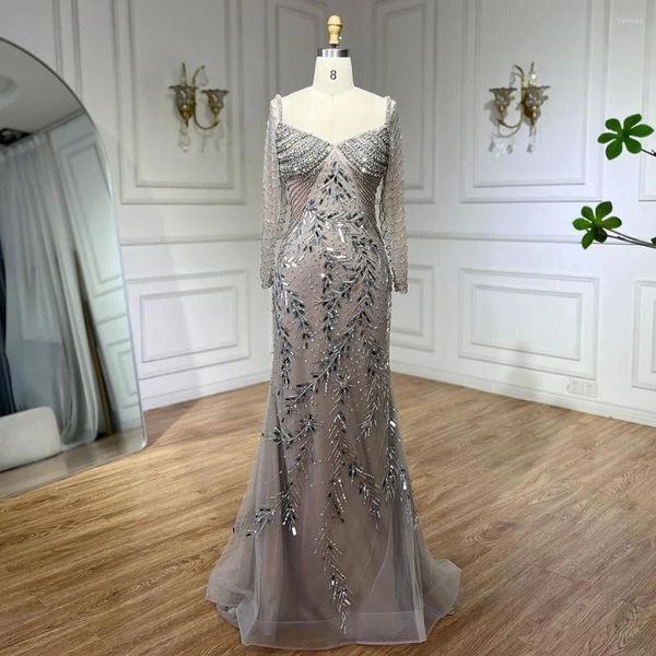 Robes de fête sereine colline arabe argent nude sirène luxe perlé élégant Dubaï Robes de soirée pour femme mariage 2024 BLA72513