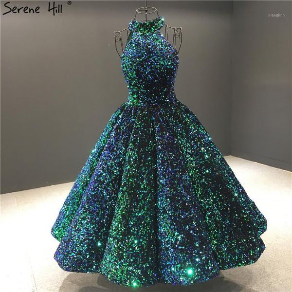 Robes de soirée Serene Hill vert o-cou débardeur robe de soirée sans manches paillettes étincelle Sexy formel réel Po 2021 BHA20631