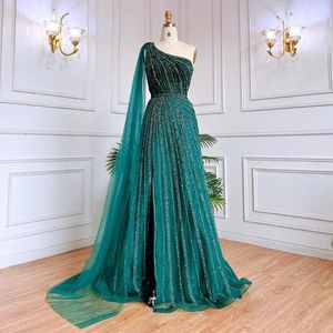 Robes de fête Hill Hill Green Green One-épaule Cape Sleeve Perged Occasion Forme Robes de soirée pour femmes DLA71671