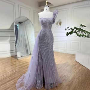 Robes de fête seree hill lilas elegant one épaule élevée sirène sirène des robes de soirée perlées pour femmes mariage 2024 la72277