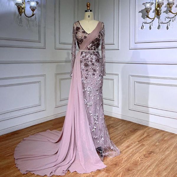 Robes de soirée Serene Hill rose élégante sirène Sexy avec surjupe perlée robes de soirée de luxe pour les femmes arabe 2023 LA71835