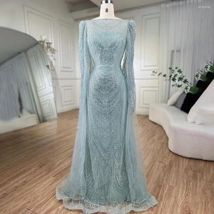 Robes de soirée Serene Hill Turquoise Cape manches luxe perlée sirène arabe robes de soirée pour les femmes de mariage 2024 GLA72185