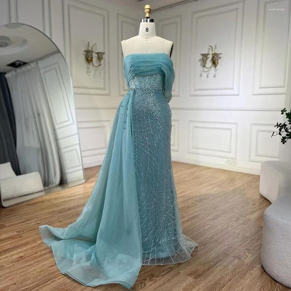 Robes de fête Serene Hill Turquoise Luxury Robe de soirée Train latéral Perles une épaule pour les robes de mariée de bal de bal de bal pour femmes la72523
