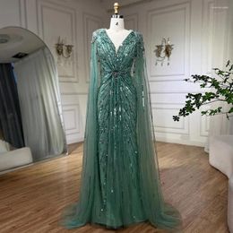 Robes de fête Serene Hill Turquoise Sirène Robes de soirée 2024 avec une cape perlée pour le mariage des femmes LA72168A