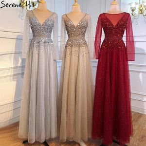 Robes de fête Serene Hill Wine Red A-Line Evening 2024 Dubaï perles manches longues robes formelle de conception de robe formelle la70734