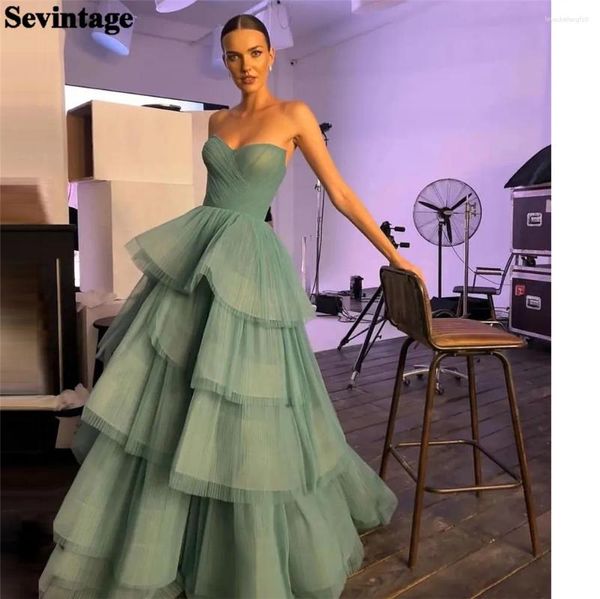 Robes de soirée Sevintag Mint Green Prom Organza sans bretelles A-ligne jupe superposée plissée froncée longueur de plancher femmes robes 2024