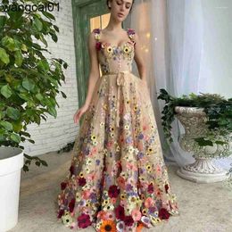 Feestjurken Sevintage prachtige 3D-bloemen prom jurkess Weetheart bloemen riemen a-line avondjurken formele jurk met zakken 2024
