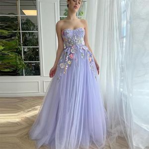 Robes de soirée Sevintage lavande 3D fleurs Floral Tulle bal chérie sans manches a-ligne robes de soirée robe formelle 2023