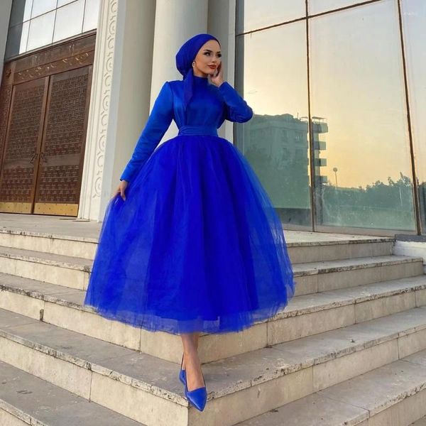 Vestidos de fiesta Sevintage Modest Royal Blue Prom Long Manges Long-Cinco A-Length-Length en árabe Musulmán Vestido de noche turco Vestido turco