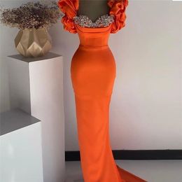 Feestjurken Sevintage Orange Satin Mermaid Prom Dresses Crystal Beading Pleat Ruches Sweetheart Avond Jurk Wedding Party Jurk 220923