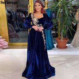 Robes de fête Sévintage Vintage marine bleu en velours bleu en velours sirène carré collier longs applications de bal robes de bal algérienes algérienes 2024