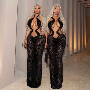 Vestidos de fiesta Sexy Backless Cut Out Maxi Dress Mujeres Fishnet Holes See Through Party Vestidos 2023 Summer Black Gothic Fairy Grunge Ropa x0629