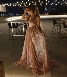 Robes de fête Sexy Deep V Neck pailled Prom A Line Robe de soirée Abendkleider Open Back Glitter Femmes Habille personnalisée