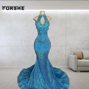 Robes de fête robe de bal sexy sirène 2024 robes longues pour femmes à paillettes bleues.