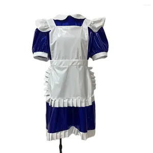 Feestjurken sexy pvc lederen lolita jurk maid cosplay puff mouw mini paryt club glanzende faux latex clubkleding