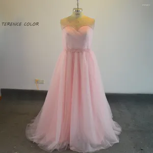 Feestjurken sexy zie door tule halslijn roze vloer lengte dames prom jurk vestidos de novia