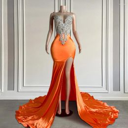 Robes de fête Side Slit Orange Long Prom Luxury Luxury Appliques de sirène Sirène Style Black Girls Gowns 2024