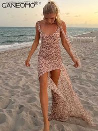 Abiti da festa Cinghie sexy Fasciatura senza schienale Stampa floreale Fessura Maglia Maxi Abito Donna Vacanza Spiaggia Notte Festa Abiti lunghi da vacanza 2023 Estate T230602