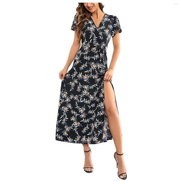 Robes de soirée Sexy col en v robe pays Floral pétale manches à lacets irrégulière à volants jupe décontracté vacances doux Style Vestidos