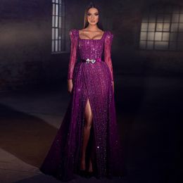Feestjurken Sharon zei luxe Dubai Fuchsia -avond voor vrouwen bruiloft Elegante lange mouw overkruiste Arabische formele jurken 230207