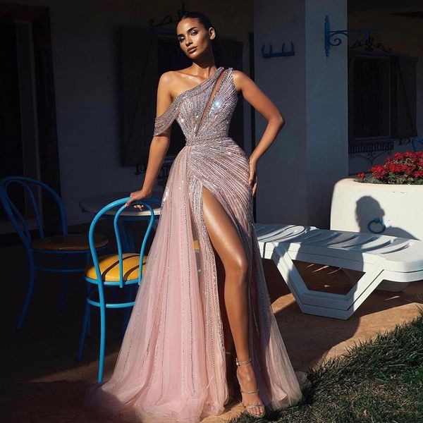 Vestidos de fiesta Sharon Said Luxury Rose Pink Un hombro Sirena Noche para mujeres Boda High Slit Long Prom Vestidos formales SS337 230505