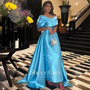 Robes de soirée Sheer Fairy Blue Mermaid Off épaule Dubai Soirée Pour Femme Mariage Anniversaire Arabe Longue Formelle Robes De Bal SF053