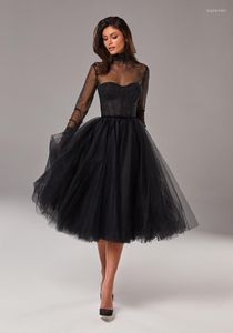 Robes de soirée Sheer Hight Neck Manches longues Superbe court bal de promo longueur au genou Tulle mariée Grown soirée Cocktail Wear Rode De Morrie