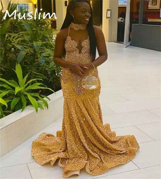 Robes de fête brillez robe de bal de diamant doré pour filles noires sirène luxe paillette africain femmes robes de soirée anniversaire formel