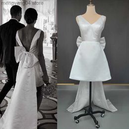 Robes de soirée courte Mini Satin col en V robe de mariée grand arc sur mesure, plus la taille dos ouvert dos nu livraison directe au-dessus du genou longueur robe de mariée T230502