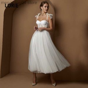 Robes de soirée robes de mariée courtes désossage moderne sangle spaghetti une ligne thé longueur robe de mariée blanche robe de noiva curto T230502