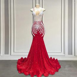 Feestjurken Silver Rhinestones Red Mermaid Prom 2024 Sparkly Pailles Black Girl Long Luxury Formal Dress