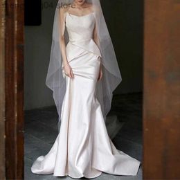 Robes de soirée simple sirène satin longue robe de mariée élégante robe de soirée blanche sans bretelles avec petit train mode pli Suknia Slubna T230502