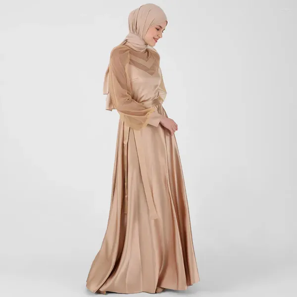 Robes de fête simples robes de soirée saoudie satin à manches longues à la glissière en ligne A-line avec ruban drapé belles robes arabes de soies dubai