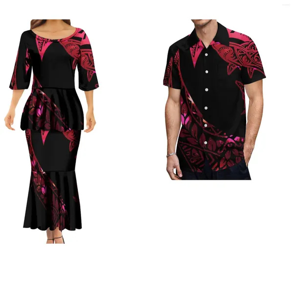 Robes de soirée Slim Robe élégante Feuille de Lotus Double couche Hemline Art Maxi Jupe Rétro Polynésien Peut être personnalisé dans des motifs de couleur