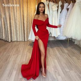 Feestjurken Smileven Rode Zeemeermin Gala-avondjurk met lange mouwen Robe De Mariee Zijsplit-jurken 2024