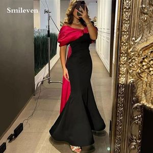 Vestidos de fiesta Smileven Rose y Negro Satin Evening 2024 Side Splite Off the Shoulte Pleats Women Gowns Long Formal Vestido